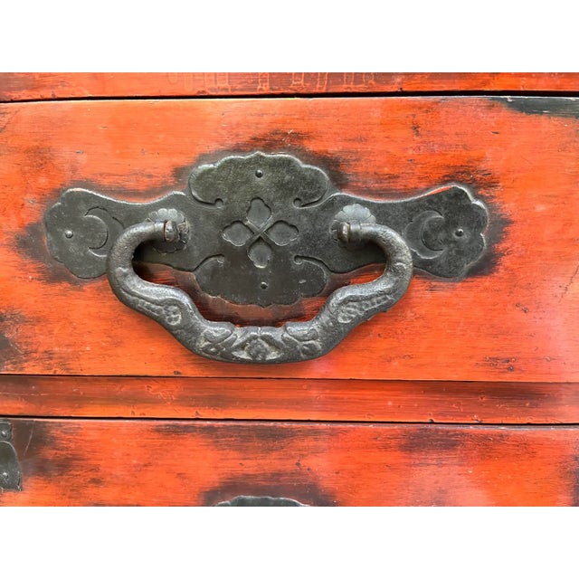 Antique Japanese Meiji Period Tansu Chest of Drawers Iron Hardware Elm Wood For Sale - Image 10 of 12