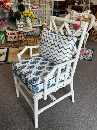 Late 20th Century Painted Bamboo Chair With Nautical Cushion and