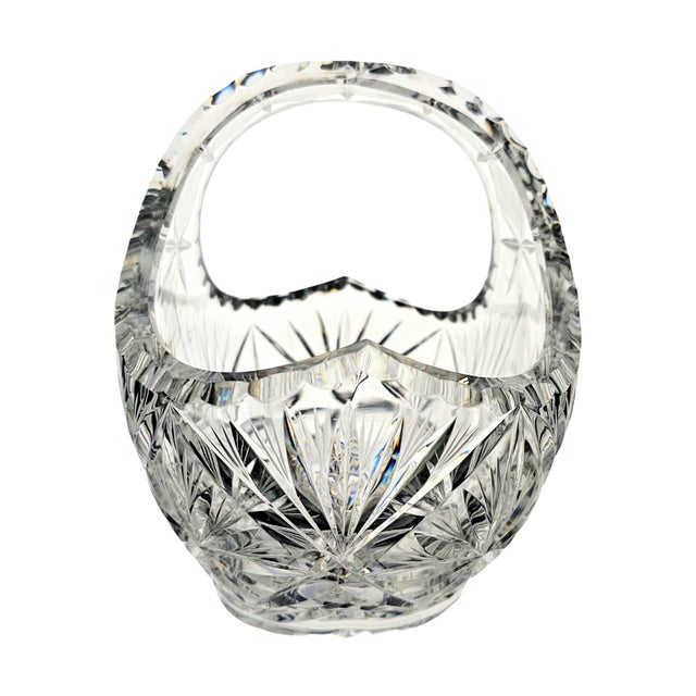 Bohemian Queen's Lace 24% Lead Crystal Bride's Basket, Czech Republic, 9.25" For Sale - Image 9 of 11