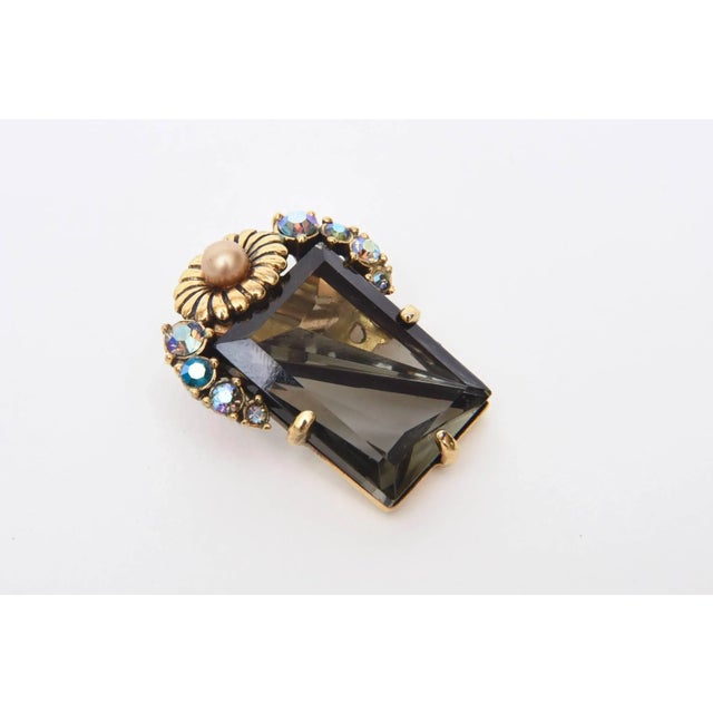Glass Vintage Elsa Schiaparelli Faceted Topaz Crystal Glass Clip on Earrings, 1940's For Sale - Image 7 of 8