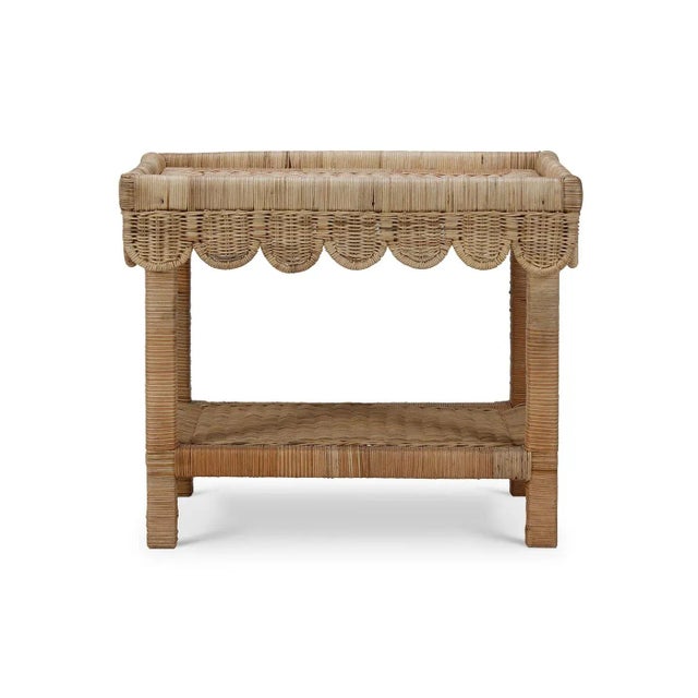 Coastal Rattan Scalloped Side Table For Sale In Greensboro - Image 6 of 10