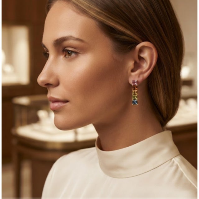 Metal Natural Multi Sapphire 2.90cts Earring in 14k Gold For Sale - Image 7 of 8