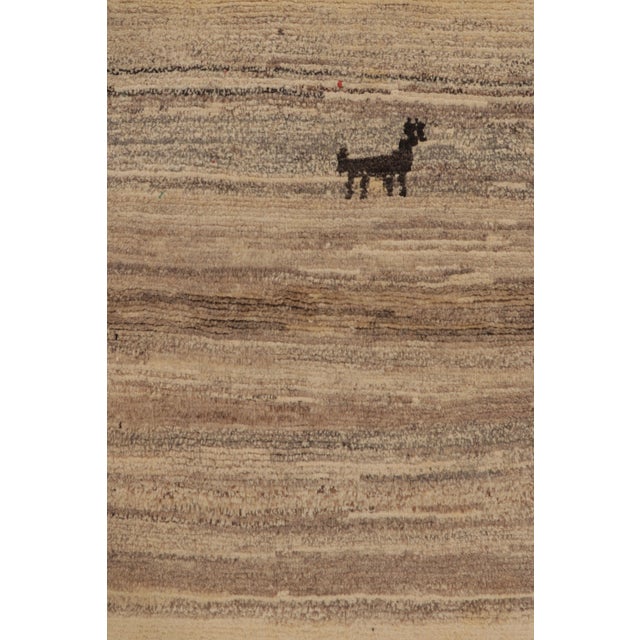 Vintage Persian Gabbeh Rug in Beige, Striae and Animal Pictorial - Rug & Kilim For Sale In New York - Image 6 of 10