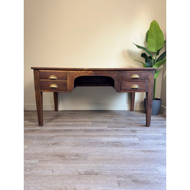 Vintage Presidential Writing Desk in Oak with Original Leather Top, 1936 For Sale - Image 16 of 16