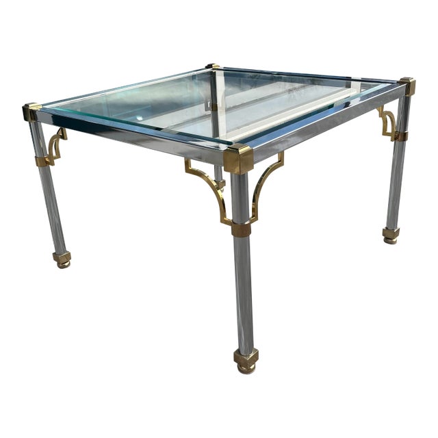 Mastercraft Chrome & Brass Coffee Table With Fretwork For Sale