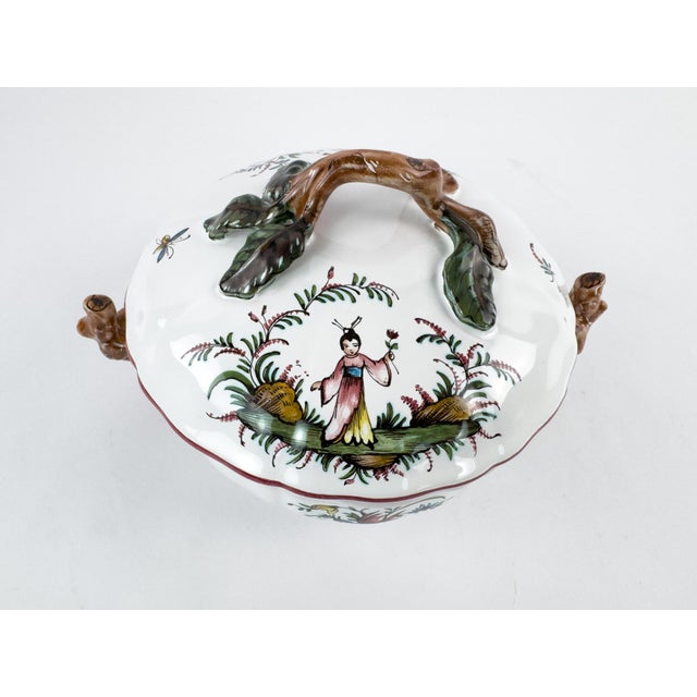 Vintage French Lallier Moustiers Faience Lidded Bowl With Branch Handles For Sale - Image 13 of 17