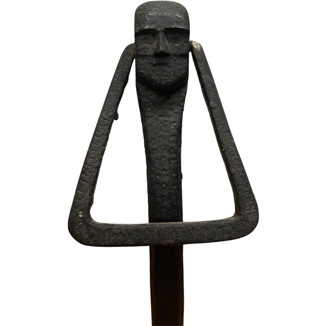 Metal Andirons With Faces For Sale - Image 7 of 7