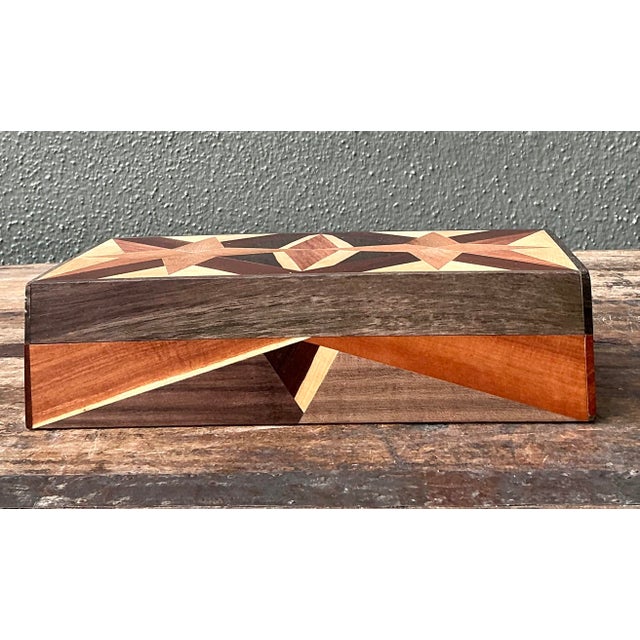 Mid-Century Modern Vintage Marquetry Wooden Tan Star Box For Sale - Image 3 of 12