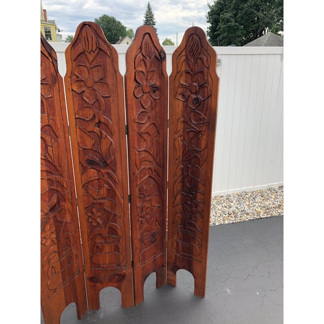 Vintage Carved Wood Folding Screen Room Divider Chairish