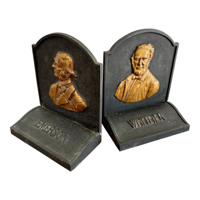 Mid 20th Century Cast Iron Literary Poet Bookends - A Pair For Sale