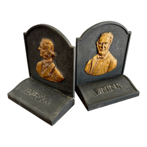 Mid 20th Century Cast Iron Literary Poet Bookends - A Pair
