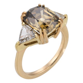 Vintage Gia 5.01 Carat Fancy Color Diamond 18k Yellow Gold Engagement Ring, Size 6.5 For Sale
