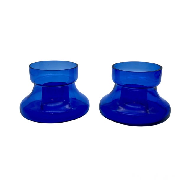 Mid 20th Century Handcrafted Cobalt Blue Glass Candle Holder Set of 2 For Sale In Houston - Image 6 of 6
