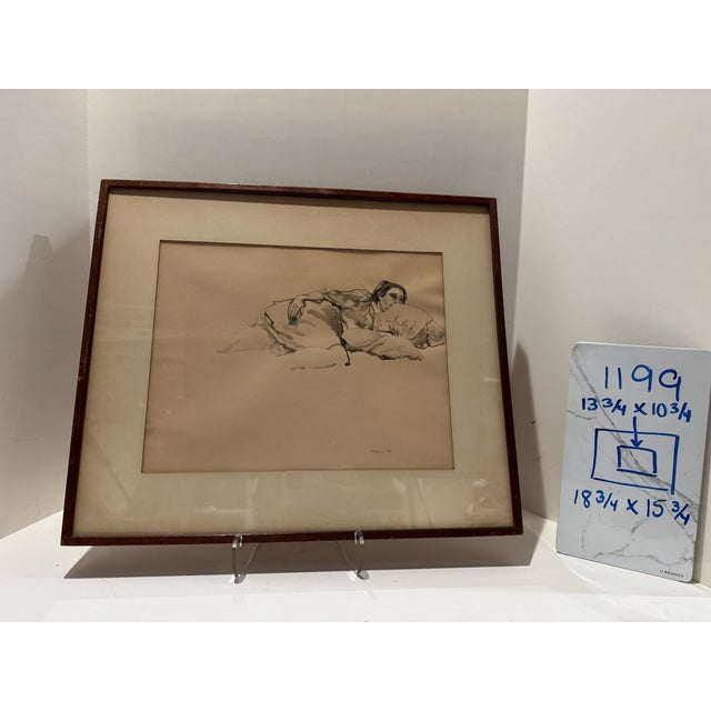 Wood Robert Henry Nude Figural Study 1963 Ink Wash Drawing Framed For Sale - Image 7 of 7
