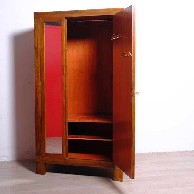 Italian Oak Wardrobe with Mirror, 1930s For Sale - Image 3 of 13