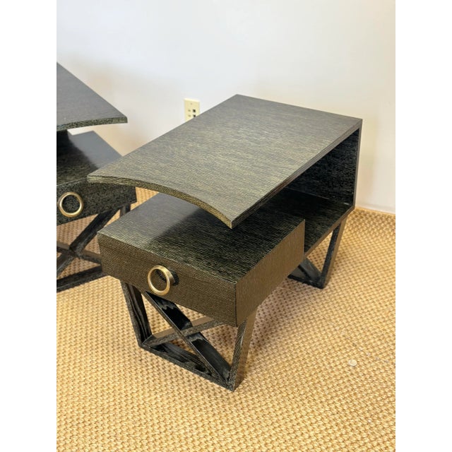 Vintage Modern Cantilever Dark Green Cerused Nightstands or Side Tables – a Pair For Sale In Detroit - Image 6 of 12