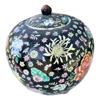 Vintage Chinese Hand Painted Porcelain Ginger Jar For Sale