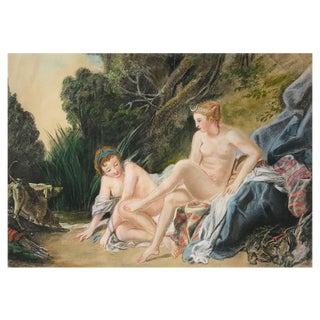 After François Boucher, Diana Bathing, Early 20th Century, Pastel Drawing For Sale