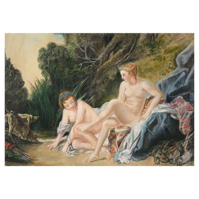 After François Boucher, Diana Bathing, Early 20th Century, Pastel Drawing For Sale