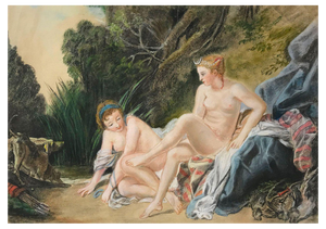After François Boucher, Diana Bathing, Early 20th Century, Pastel Drawing