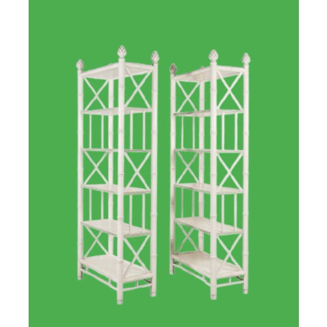 Art Deco Baker Furniture Vintage Faux Bamboo Étagères Bookcases Palm Beach Style - A Pair For Sale - Image 3 of 11