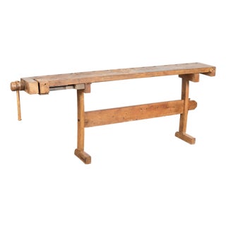 20th Century Rustic Narrow Console Table From Carpenter’s Workbench For Sale