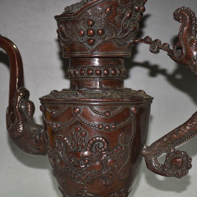 Late 20th Century Copper Wine Vessel With Dragon Handle & Beast Motifs For Sale - Image 5 of 9