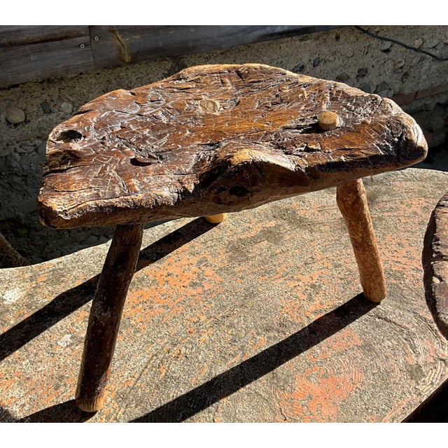Brutalist Wabi-Sabi Primitive Sculptural Hand-Carved Wooden Stools, 20th Century, Set of 2 For Sale - Image 3 of 9