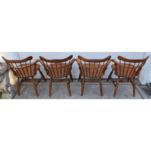 Vtg. Set of Four Ethan Allen Heirloom Nutmeg Maple Windsor Dining Chairs For Sale - Image 11 of 17
