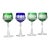 Antique Bohemian Cut to Clear Crystal Wine Stem Glasses: Emerald & Cobalt - Set of 4 For Sale