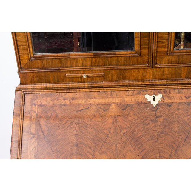 Metal Antique Queen Anne Double Dome Burr Walnut Bureau Bookcase, 18th Century For Sale - Image 7 of 18