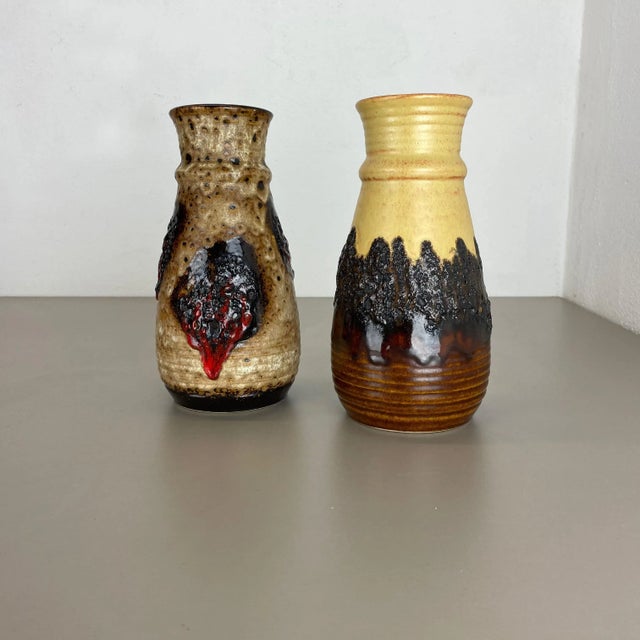 Article: Pottery ceramic vase set of 2 Producer: BAY Ceramic, Germany Decade: 1970s Description: Set of 3 original vintage...