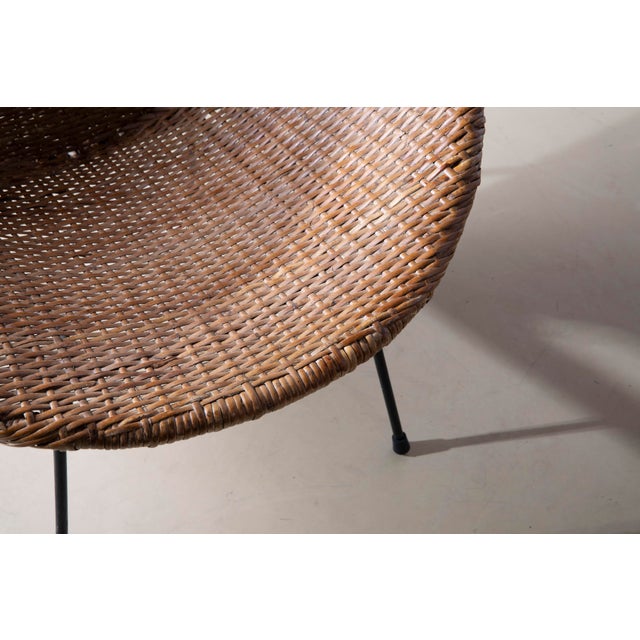 Black Mid-Century Modern Woven Rattan and Metal Cone Chairs, Italy, 1950s, Set of 2 For Sale - Image 8 of 10