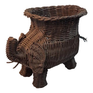 1970s Vintage Rattan Wicker Elephant Planter For Sale