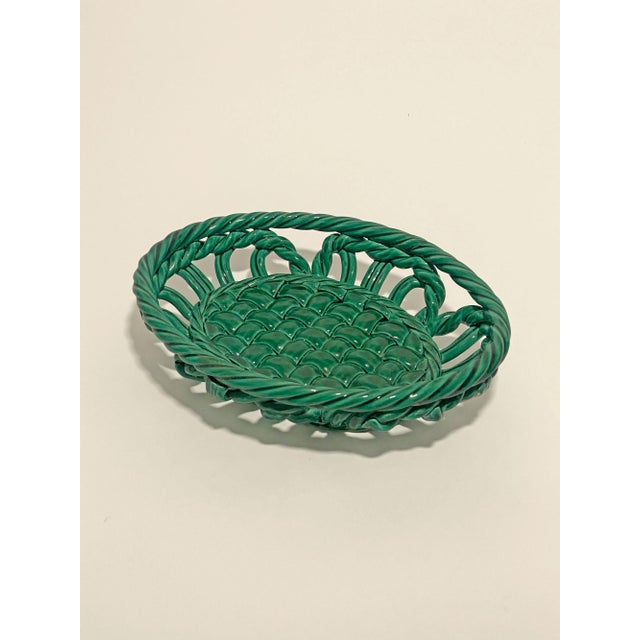 Vallauris Green Ceramic Braided Bowl in the style of Vallauris, 1950s For Sale - Image 4 of 4