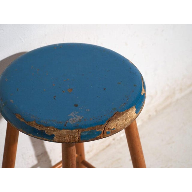 Antique Wooden Stool with Round Seat, Central Europe, 1950 For Sale - Image 3 of 6