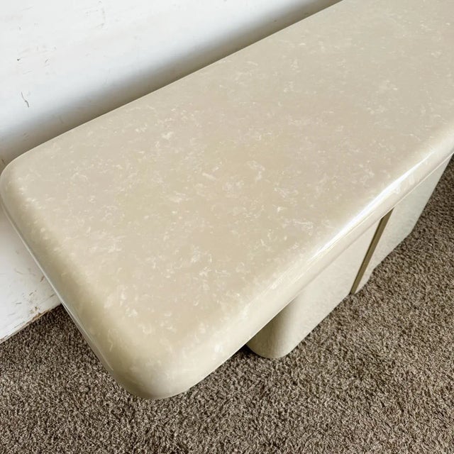 Postmodern Postmodern Casted Cream Faux Marble Console Table For Sale - Image 3 of 8