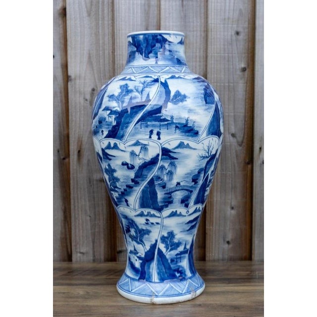 Blue Large Antique Chinese Blue and White Porcelain Vase, 1800s For Sale - Image 8 of 18