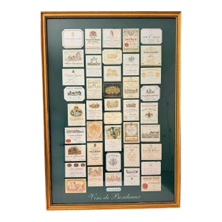 1990s French Wine Label Poster "Vins De Bordeaux " in Gold-Tone Frame For Sale