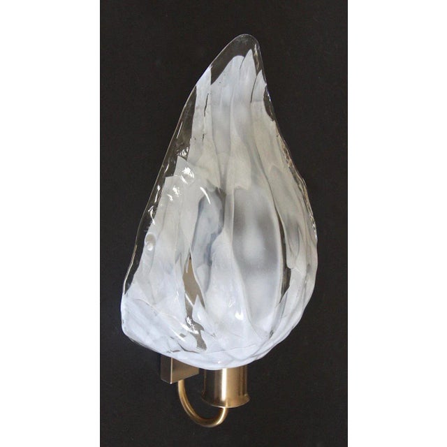 Italian La Murrina Murano White and Clear Glass Leaf Wall Sconces - a Pair For Sale - Image 3 of 13
