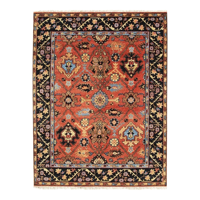 7'7"x9'11" Elegant Rust Floral Traditional Hand Knotted Wool Carpet Rug For Sale
