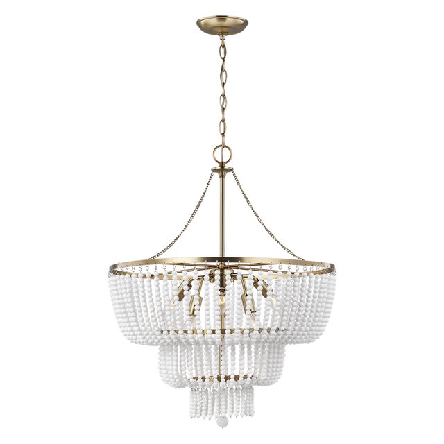 Transitional AERIN By Visual Comfort Studio Jackie 6-Light Chandelier with White Acrylic Beads in Satin Brass For Sale - Image 3 of 3