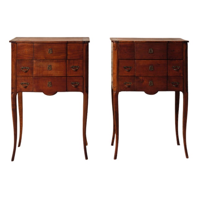 Early 21st Century French Walnut Beside Table (Set of 2) For Sale