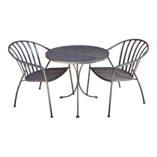 Woodard Valencia Wrought Iron Patio Bistro Set 30" Table 2 Stacable Chairs For Sale