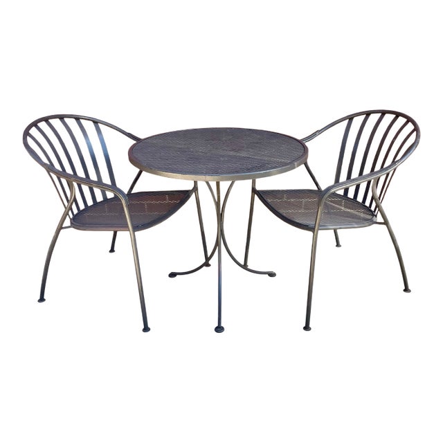 Woodard Valencia Wrought Iron Patio Bistro Set 30" Table 2 Stacable Chairs For Sale