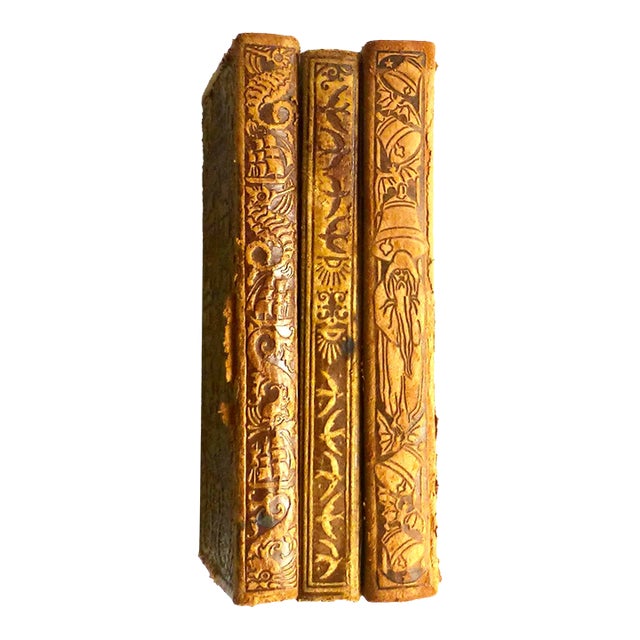 Set of Three 1900s Hand-Tooled Leather Books For Sale