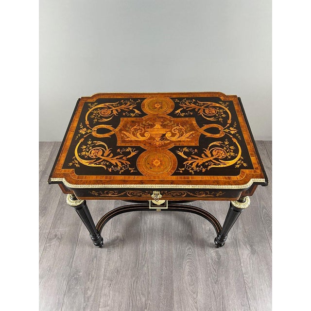 19th Century Napoleon III Writing Table in Marquetry and Gilt Bronze For Sale - Image 11 of 12