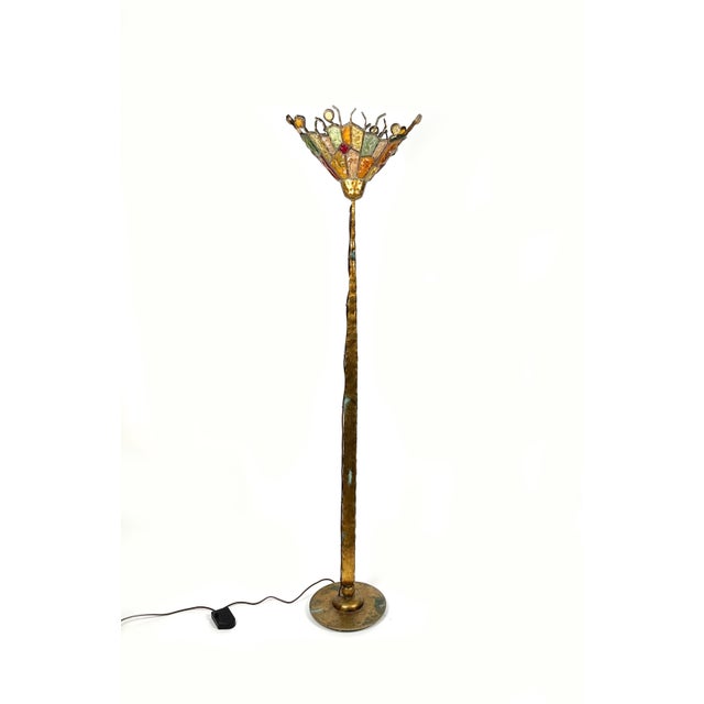 Amazing Floor lamp in gold Iron and colorful art glass by Albano Poli for Poliarte. Made in Italy in the 1970s. Poliarte...