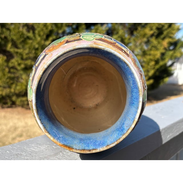 English Royal Doulton England - Late 19th C. Floral Relief Stoneware 10" Vase For Sale - Image 3 of 11