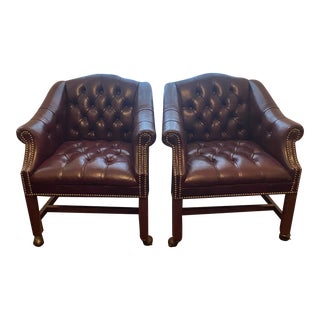 1960s Chesterfield Tufted Oxblood Leather Club Chairs - a Pair For Sale